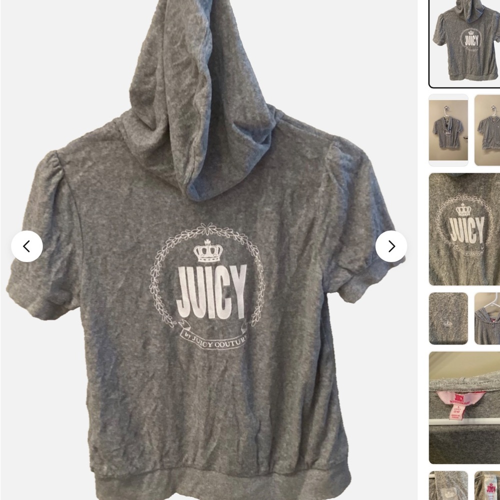 Juicy couture girls grey short sleeve zip up Terry hooded jacket Size 14 kids